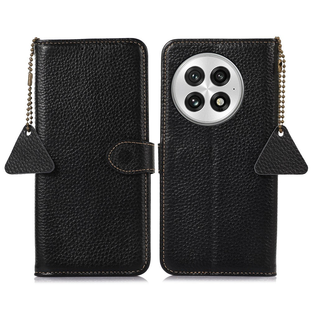 For OnePlus 13 Case RFID Blocking Genuine Cow Leather Phone Cover Litchi Texture