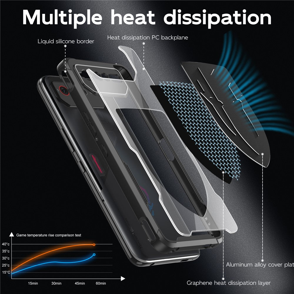 For Asus ROG Phone 7 5G / Phone 6 5G Shield Heat Dissipation Phone Case Liquid Silicone+PC Back Cover