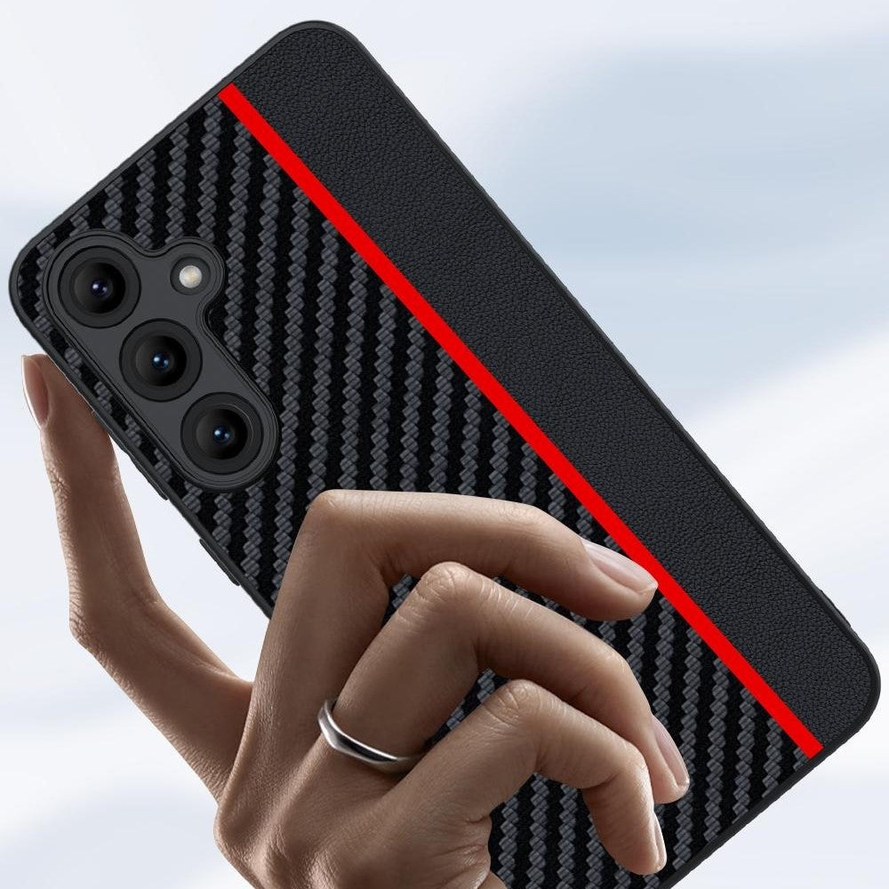 For Samsung Galaxy S25 Case Leather+PC Hard Phone Cover Carbon Fiber Texture