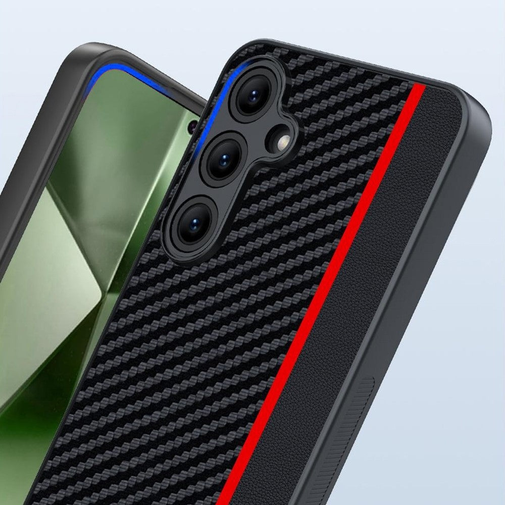 For Samsung Galaxy S25 Case Leather+PC Hard Phone Cover Carbon Fiber Texture