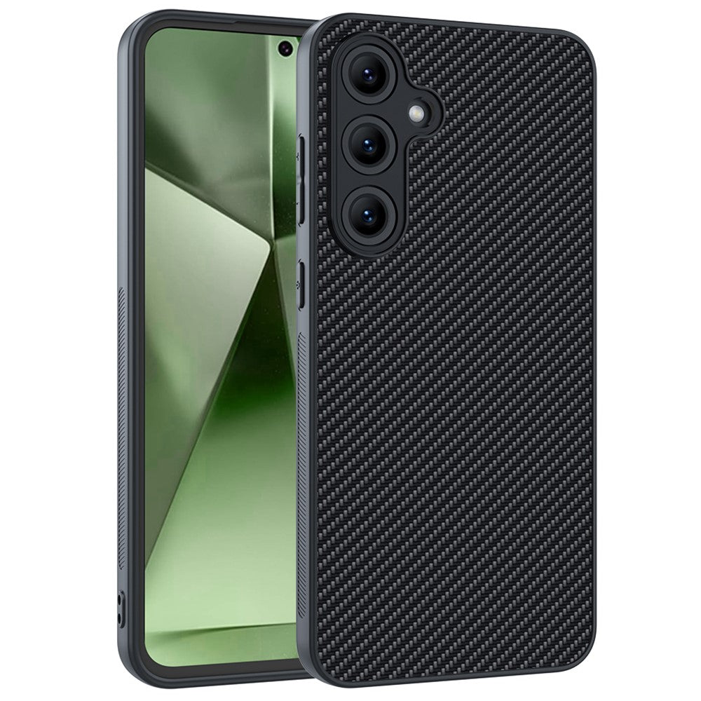 For Samsung Galaxy S25 Case Leather+PC Hard Phone Cover Carbon Fiber Texture