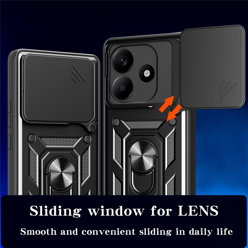 For Xiaomi Redmi Note 14 5G Case with Slide Camera Lid PC+TPU Kickstand Phone Cover