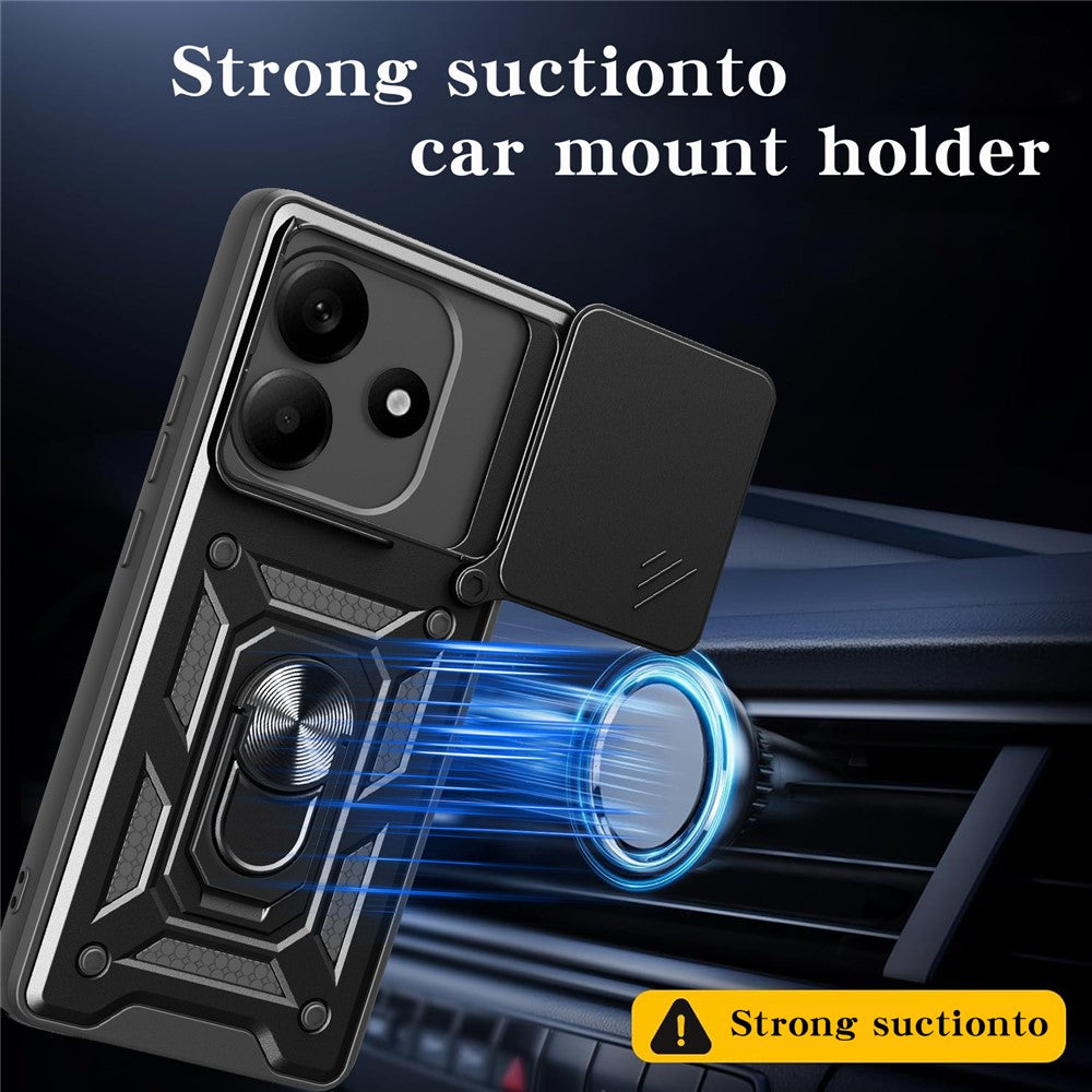 For Xiaomi Redmi Note 14 5G Case with Slide Camera Lid PC+TPU Kickstand Phone Cover