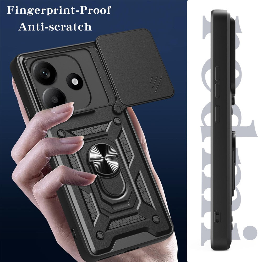 For Xiaomi Redmi Note 14 5G Case with Slide Camera Lid PC+TPU Kickstand Phone Cover