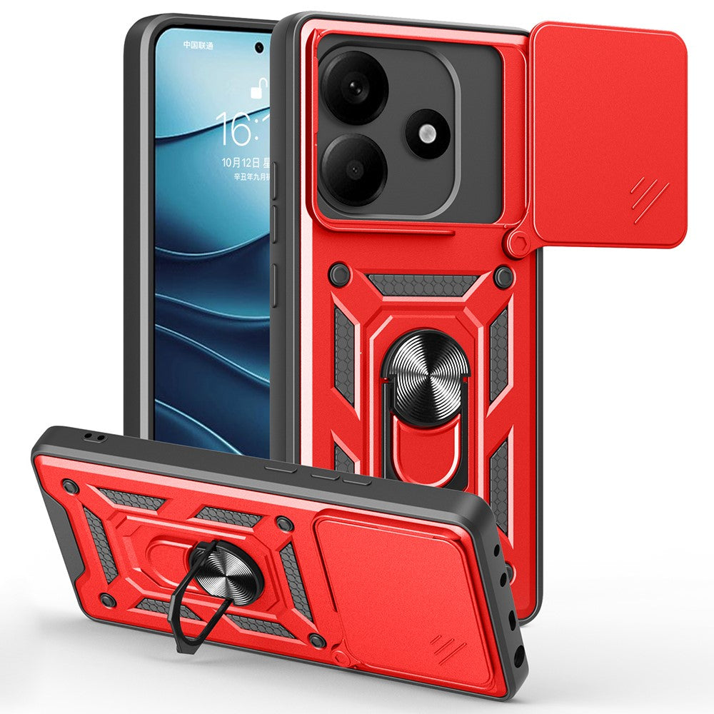For Xiaomi Redmi Note 14 5G Case with Slide Camera Lid PC+TPU Kickstand Phone Cover