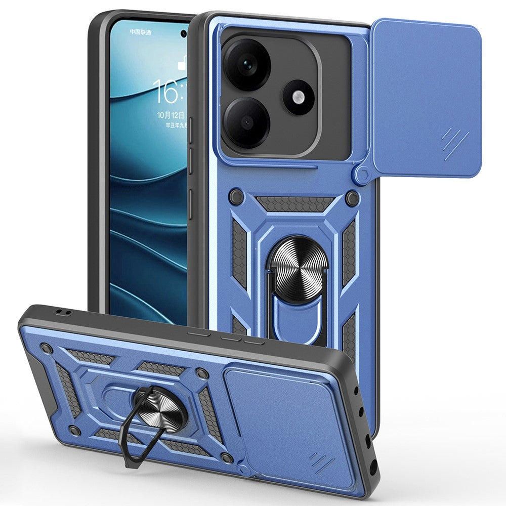 For Xiaomi Redmi Note 14 5G Case with Slide Camera Lid PC+TPU Kickstand Phone Cover