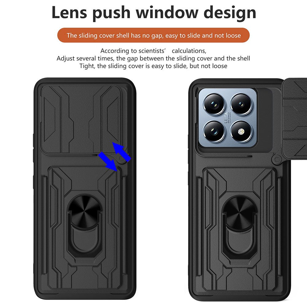 For Xiaomi 14T Pro Case PC+TPU Kickstand Phone Back Cover with Camera Slider