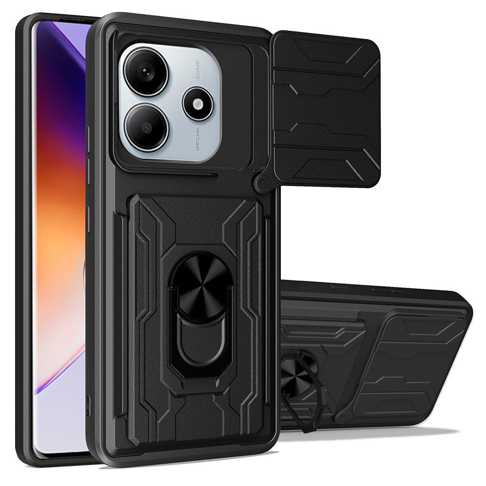 For Xiaomi Redmi Note 14 5G Case PC+TPU Kickstand Phone Back Cover with Camera Slider