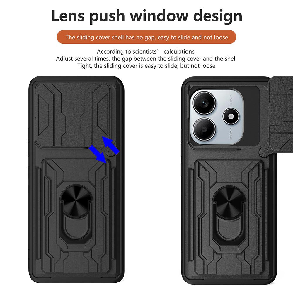 For Xiaomi Redmi Note 14 5G Case PC+TPU Kickstand Phone Back Cover with Camera Slider