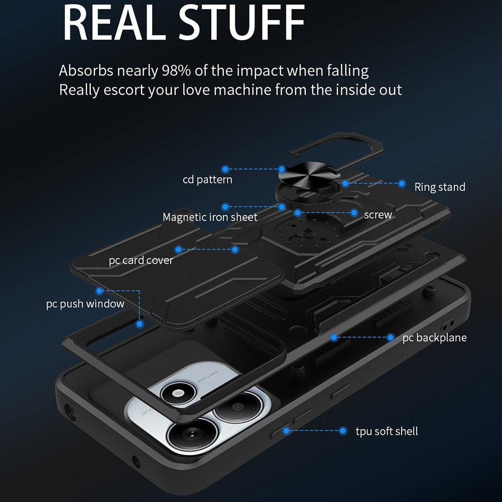 For Xiaomi Redmi Note 14 5G Case PC+TPU Kickstand Phone Back Cover with Camera Slider