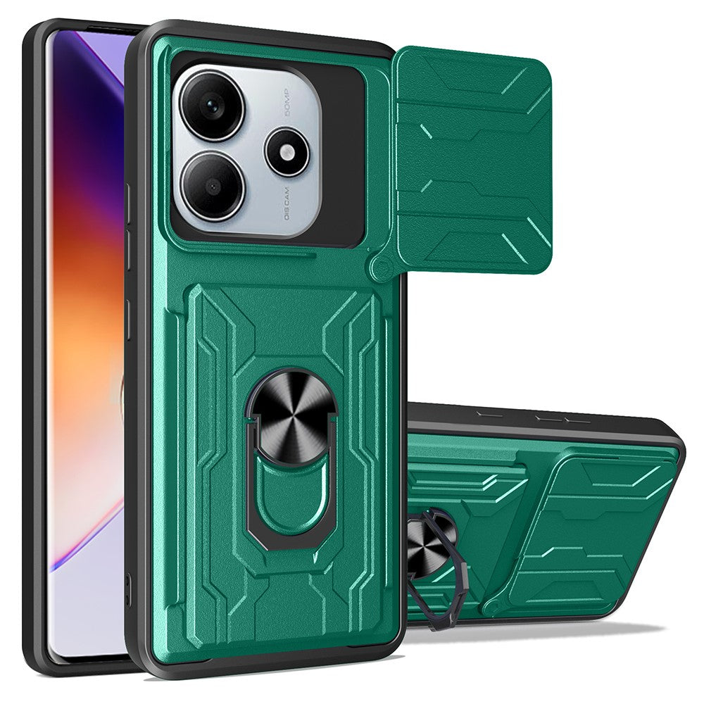 For Xiaomi Redmi Note 14 5G Case PC+TPU Kickstand Phone Back Cover with Camera Slider
