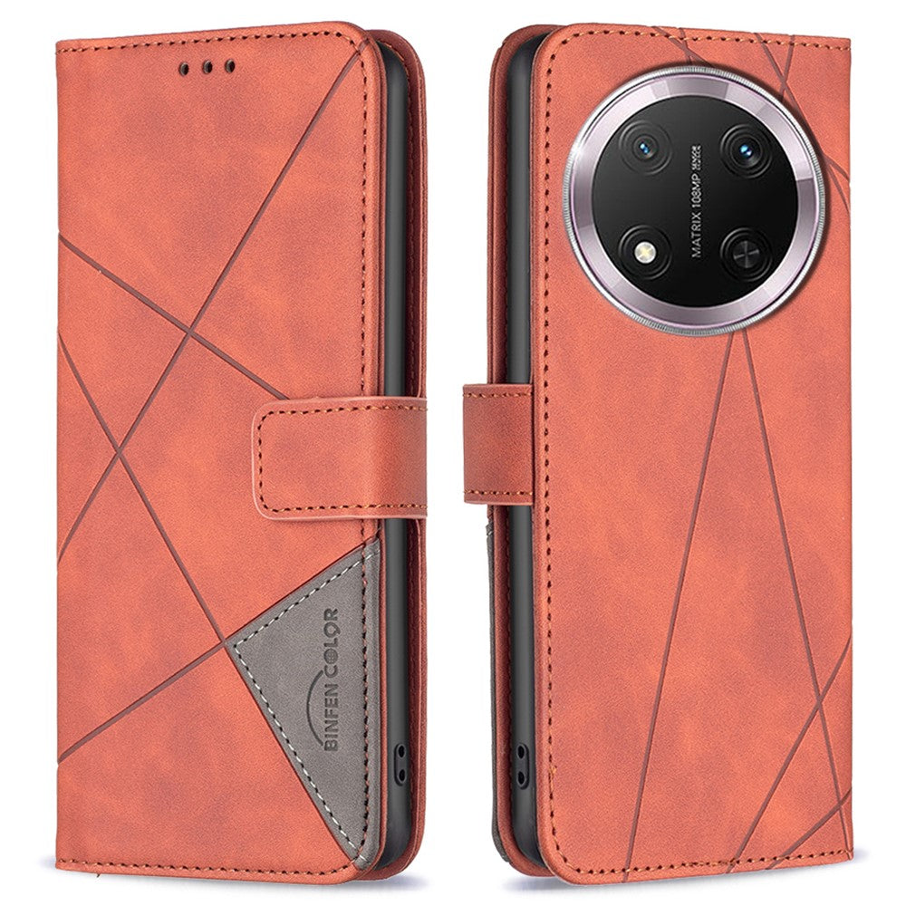 BINFEN COLOR For Honor Magic7 Lite 5G / X9c 5G / X60 Pro 5G Phone Cases Wallet Stand Geometry Imprint Leather Cover