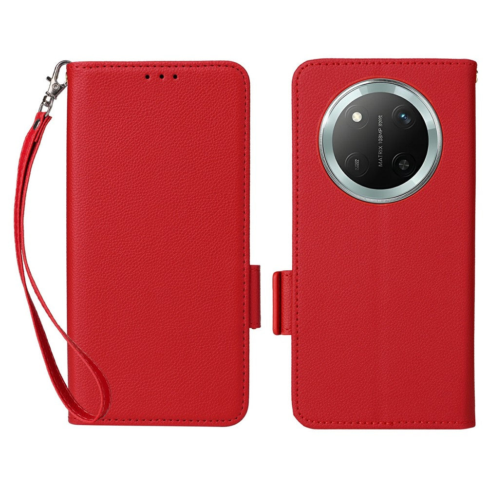 Leather Case with Wrist Strap for Honor X9c 5G / Magic7 Lite 5G / X60 Pro 5G Litchi Texture Wallet Phone Cover