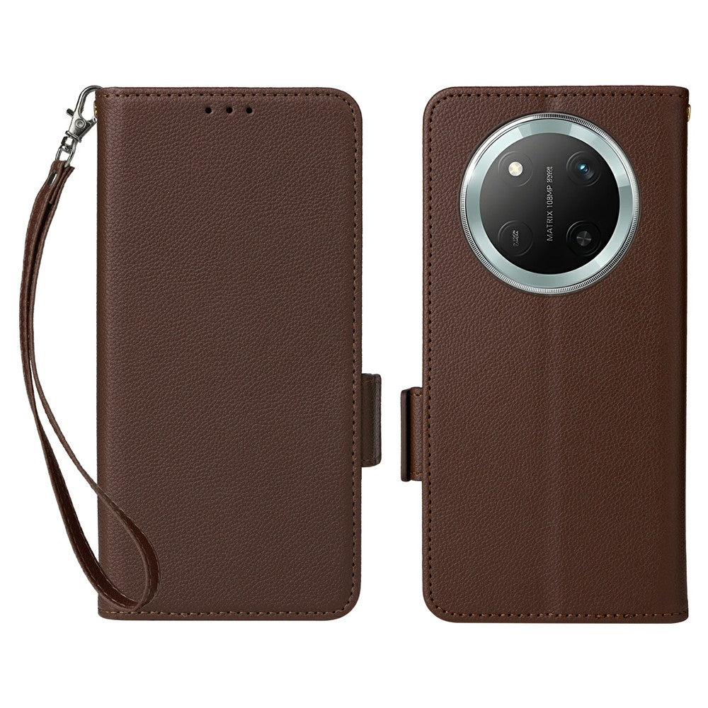Leather Case with Wrist Strap for Honor X9c 5G / Magic7 Lite 5G / X60 Pro 5G Litchi Texture Wallet Phone Cover