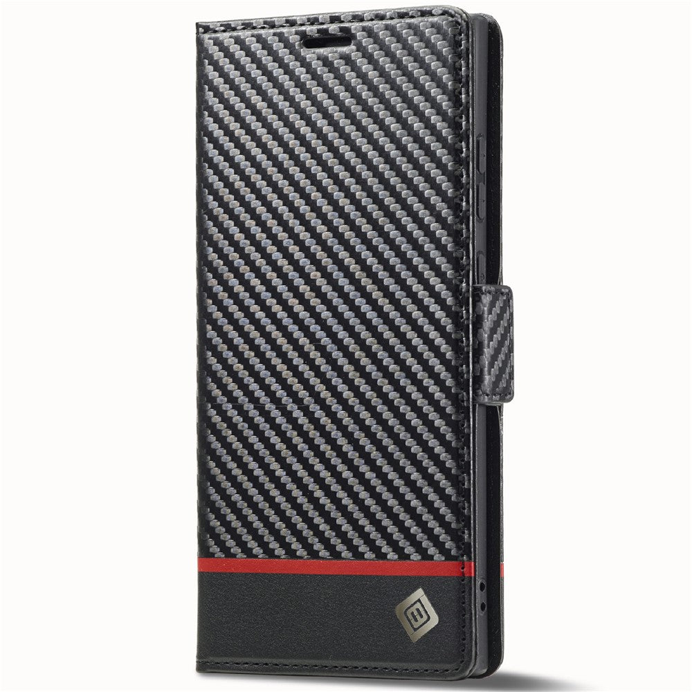 LC.IMEEKE etui til Samsung Galaxy S25 Ultra med kulfibertekstur, mobilcover, stativ og kortholder