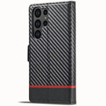 LC.IMEEKE etui til Samsung Galaxy S25 Ultra med kulfibertekstur, mobilcover, stativ og kortholder