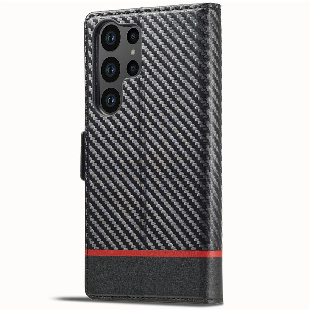 LC.IMEEKE etui til Samsung Galaxy S25 Ultra med kulfibertekstur, mobilcover, stativ og kortholder