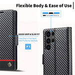 LC.IMEEKE etui til Samsung Galaxy S25 Ultra med kulfibertekstur, mobilcover, stativ og kortholder