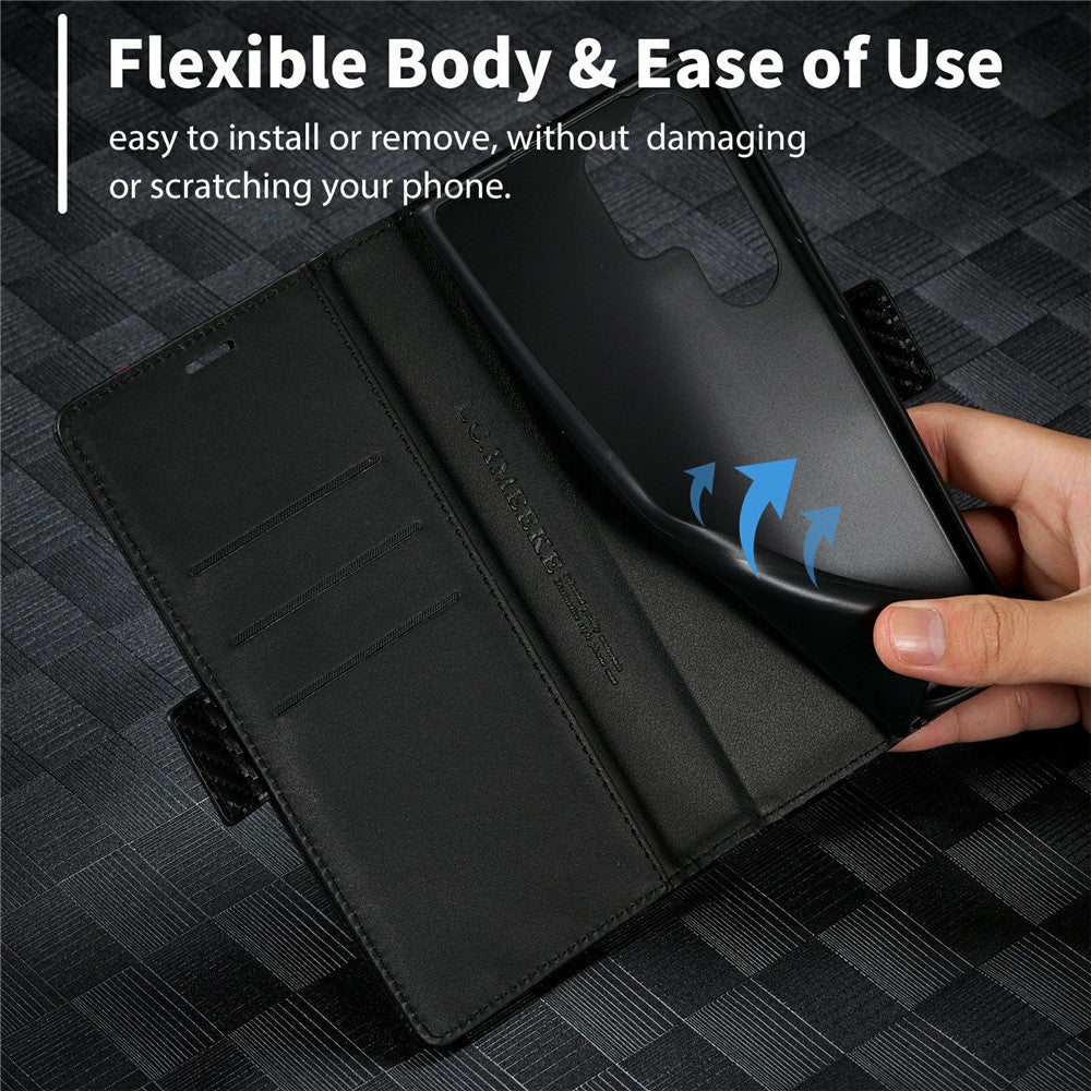 LC.IMEEKE etui til Samsung Galaxy S25 Ultra med kulfibertekstur, mobilcover, stativ og kortholder