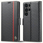 LC.IMEEKE etui til Samsung Galaxy S25 Ultra med kulfibertekstur, mobilcover, stativ og kortholder
