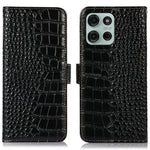 For Motorola Moto G75 5G Case Crocodile Texture Genuine Cow Leather Phone Wallet Cover