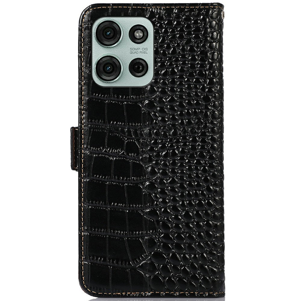 For Motorola Moto G75 5G Case Crocodile Texture Genuine Cow Leather Phone Wallet Cover