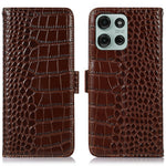For Motorola Moto G75 5G Case Crocodile Texture Genuine Cow Leather Phone Wallet Cover