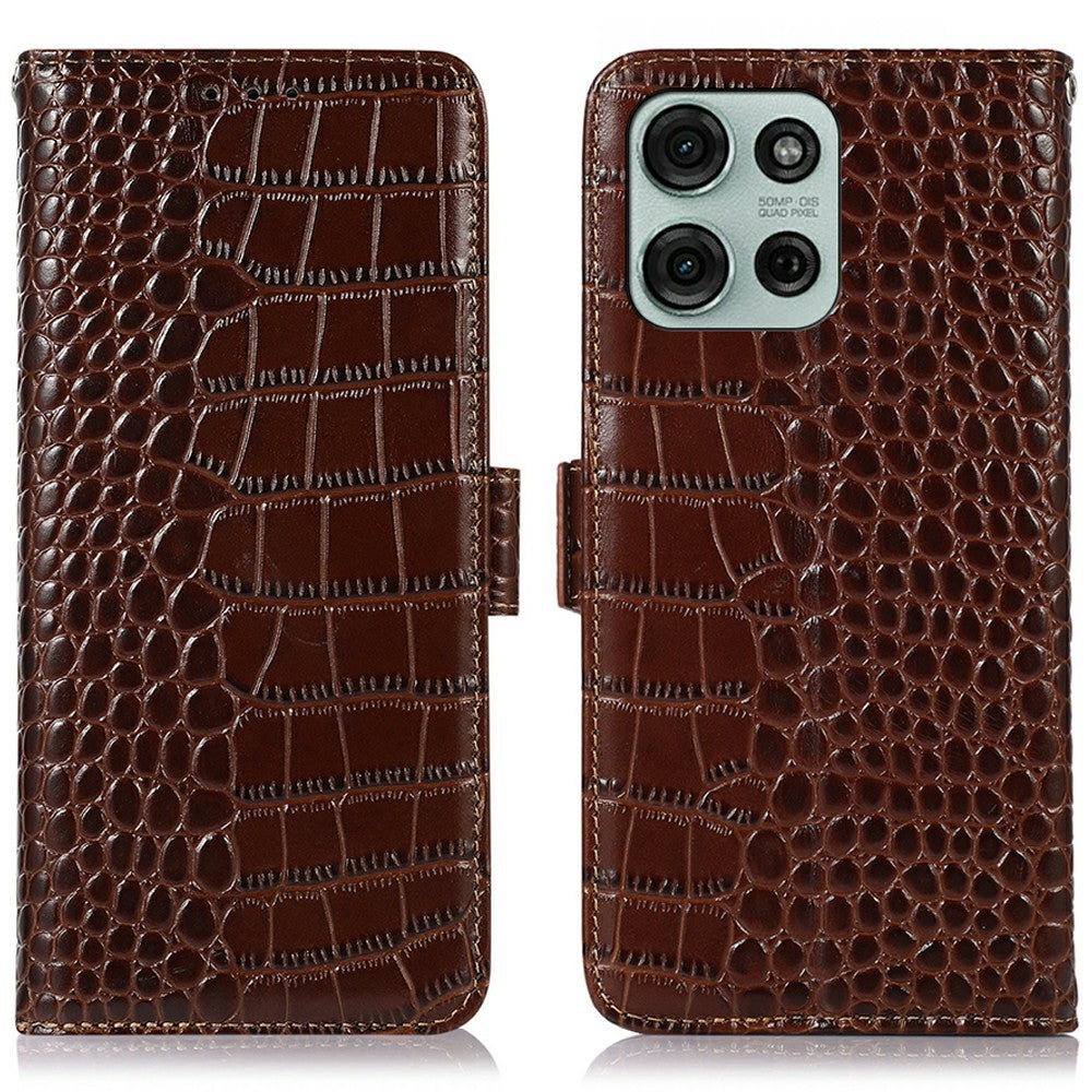 For Motorola Moto G75 5G Case Crocodile Texture Genuine Cow Leather Phone Wallet Cover