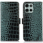 For Motorola Moto G75 5G Case Crocodile Texture Genuine Cow Leather Phone Wallet Cover