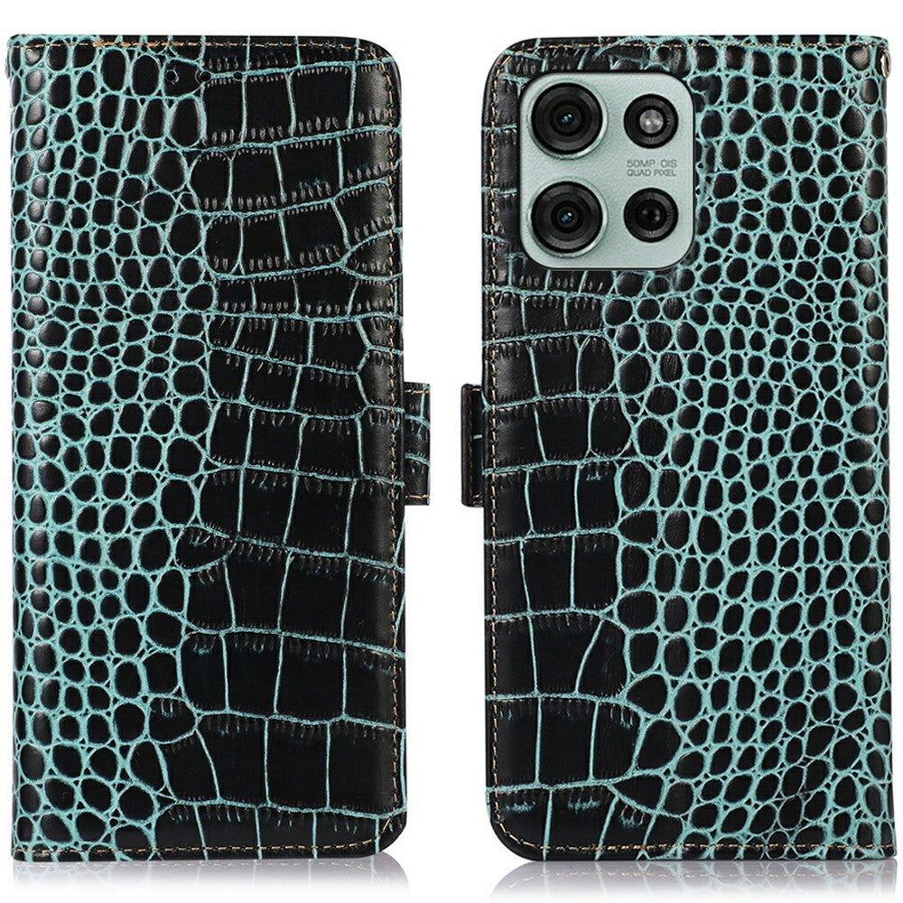 For Motorola Moto G75 5G Case Crocodile Texture Genuine Cow Leather Phone Wallet Cover