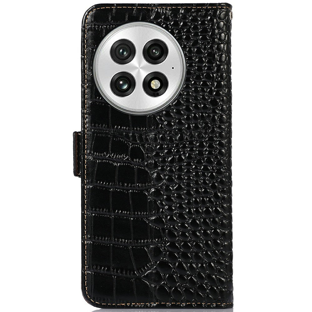 For OnePlus 13 Case Crocodile Texture Genuine Cow Leather Phone Wallet Cover