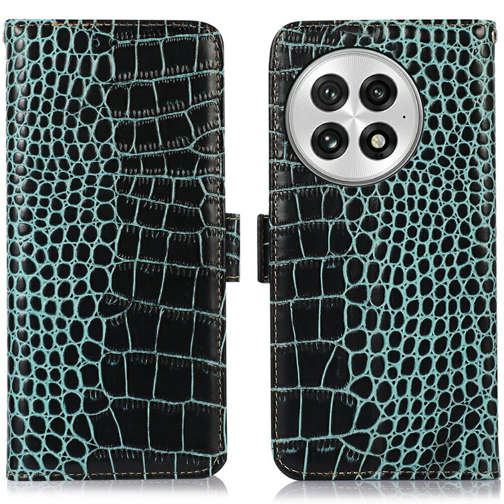 For OnePlus 13 Case Crocodile Texture Genuine Cow Leather Phone Wallet Cover