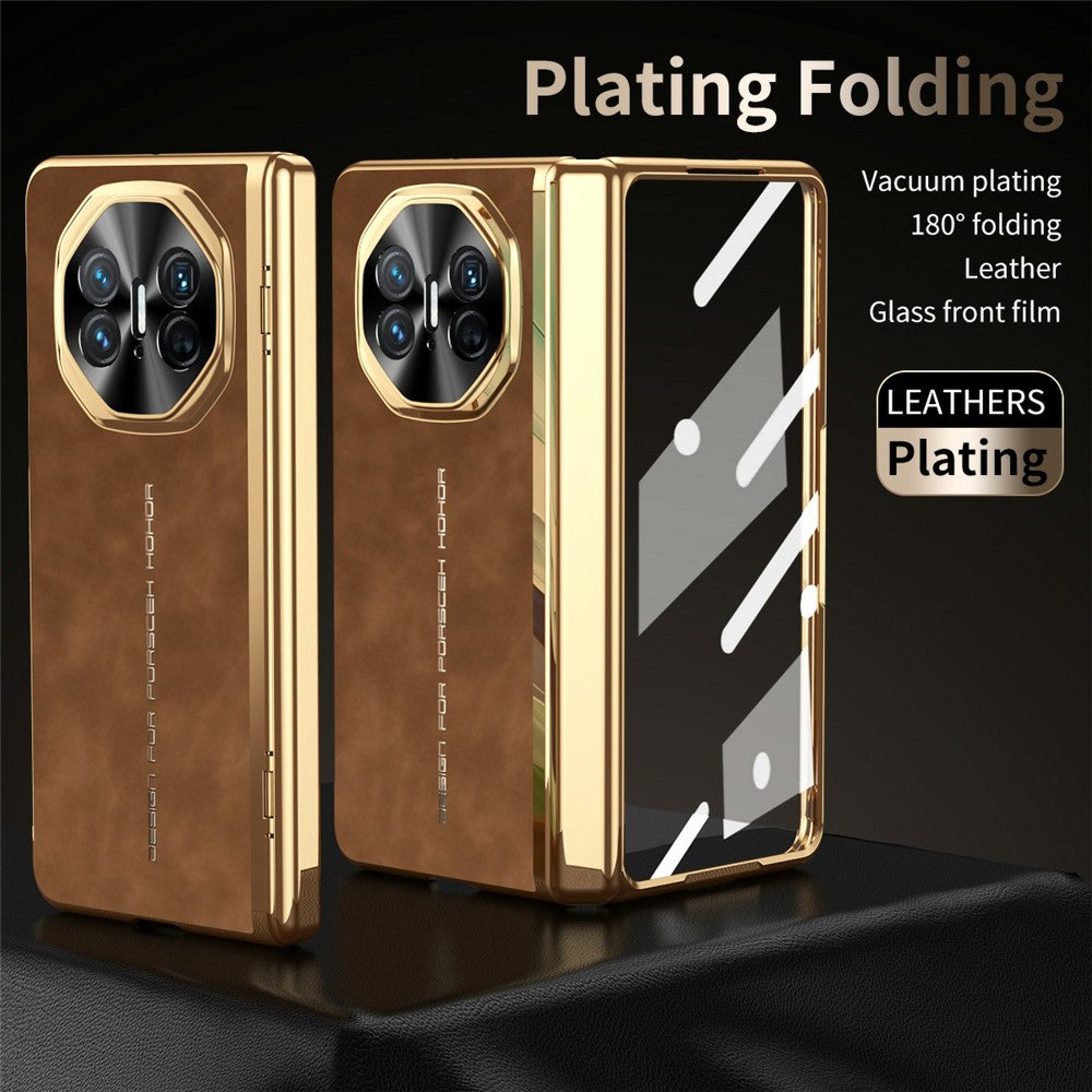For Huawei Mate X3 4G Phone Case with Tempered Glass Film Electroplating Leather+PC Mobile Cover