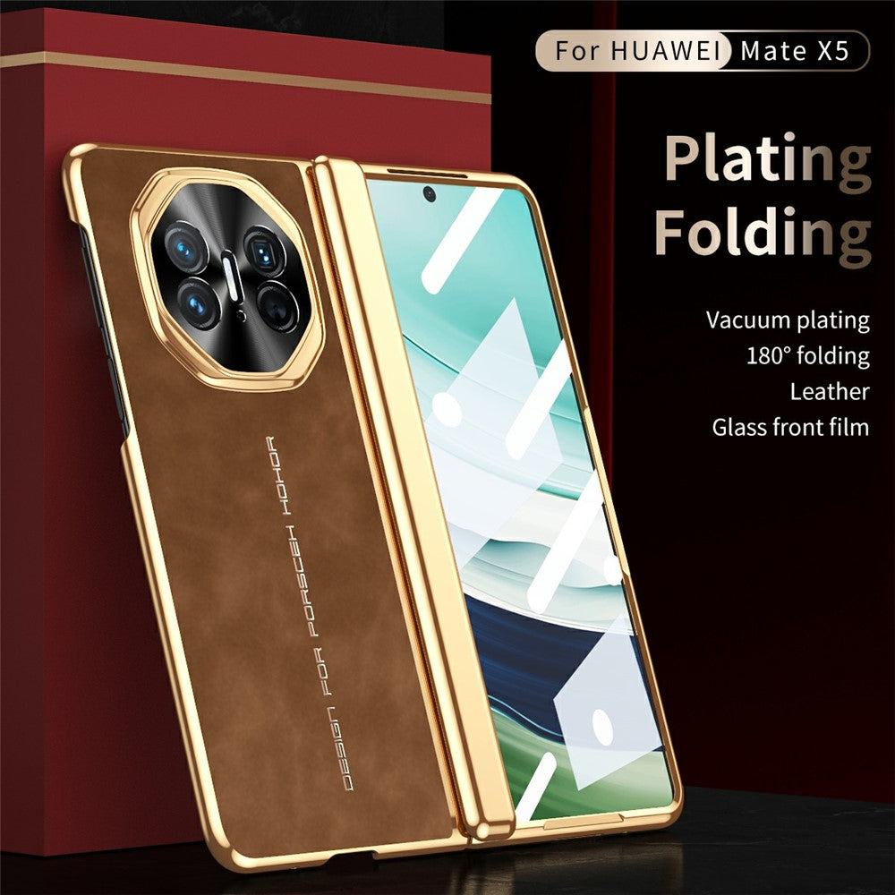 For Huawei Mate X3 4G Phone Case with Tempered Glass Film Electroplating Leather+PC Mobile Cover