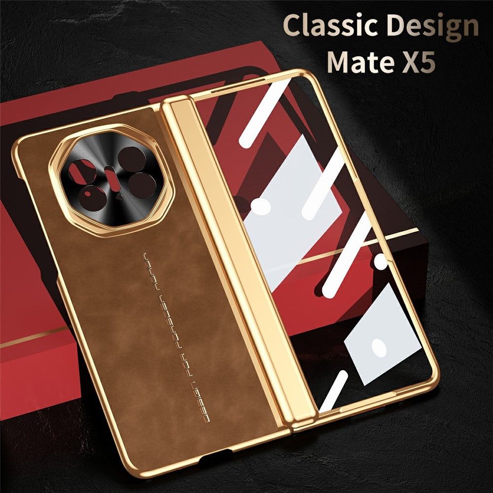 For Huawei Mate X3 4G Phone Case with Tempered Glass Film Electroplating Leather+PC Mobile Cover