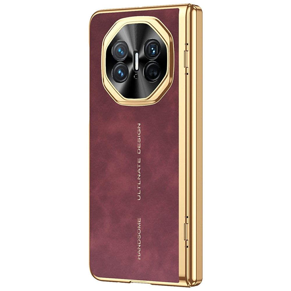 For Huawei Mate X3 4G Phone Case with Tempered Glass Film Electroplating Leather+PC Mobile Cover