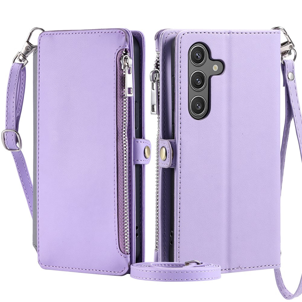 015 Style For Samsung Galaxy A56 5G Case TPU+PU Leather Wallet Phone Cover with Straps