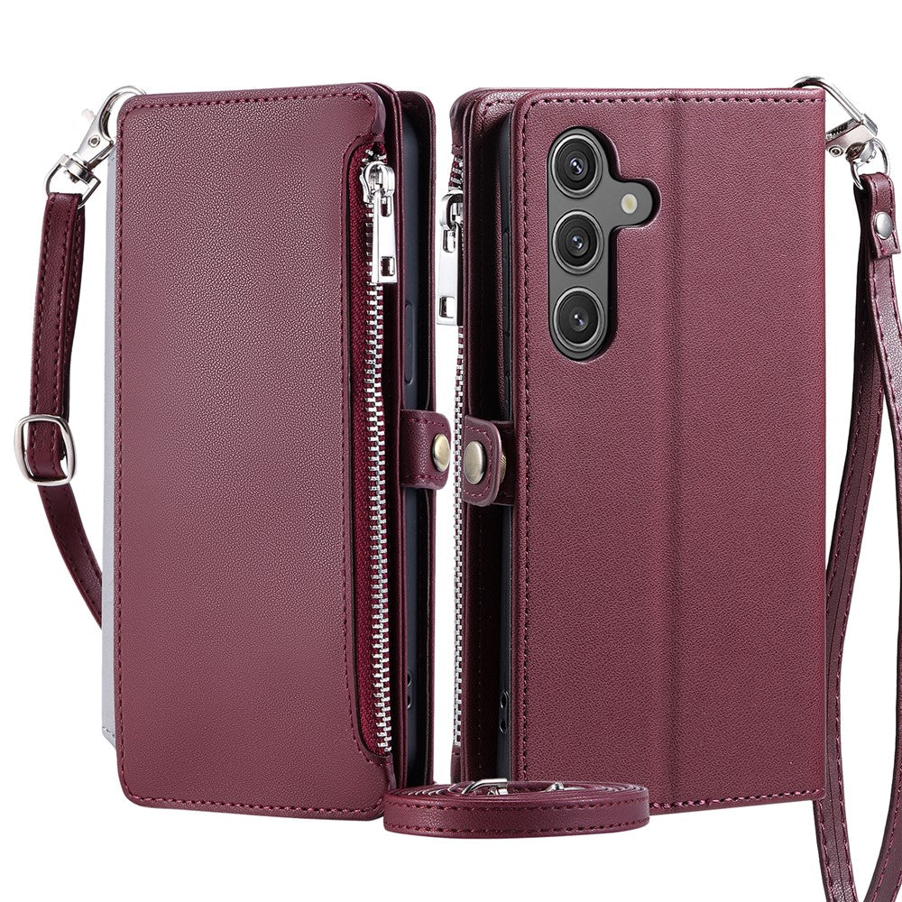 015 Style For Samsung Galaxy A56 5G Case TPU+PU Leather Wallet Phone Cover with Straps