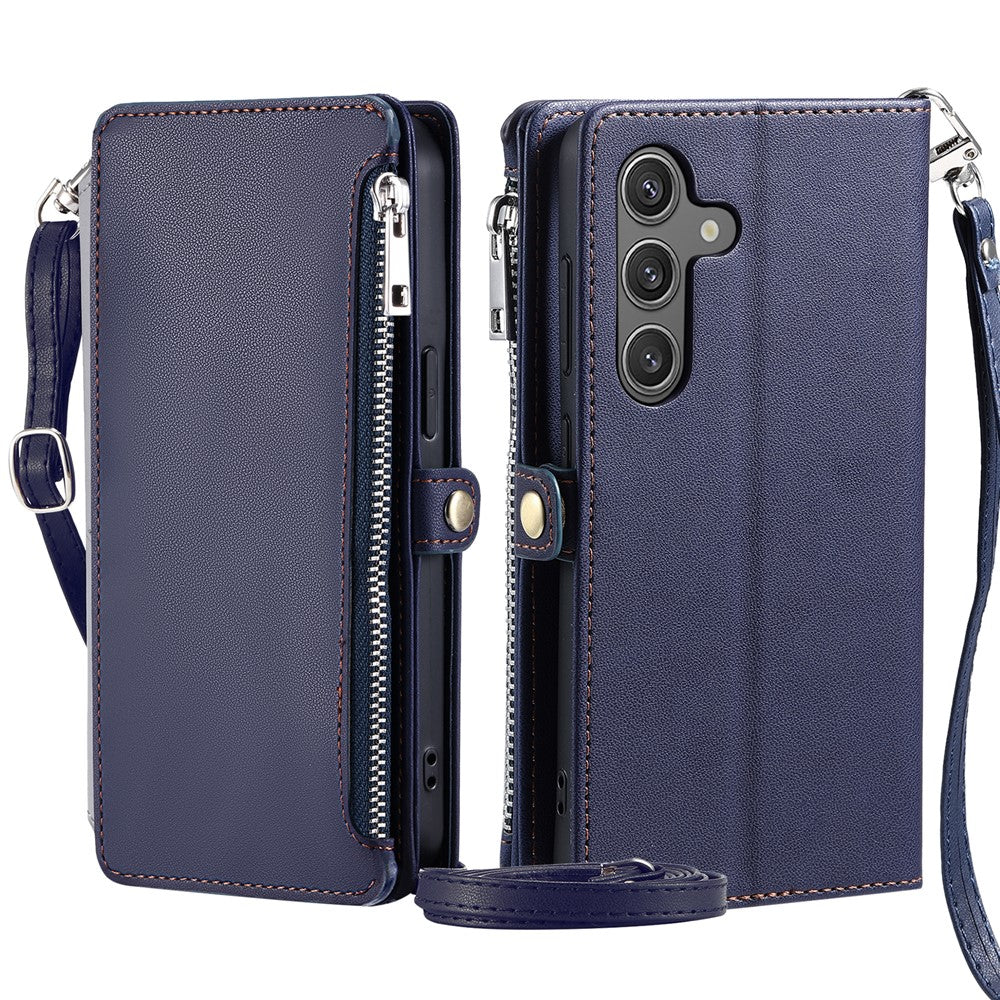 015 Style For Samsung Galaxy A56 5G Case TPU+PU Leather Wallet Phone Cover with Straps