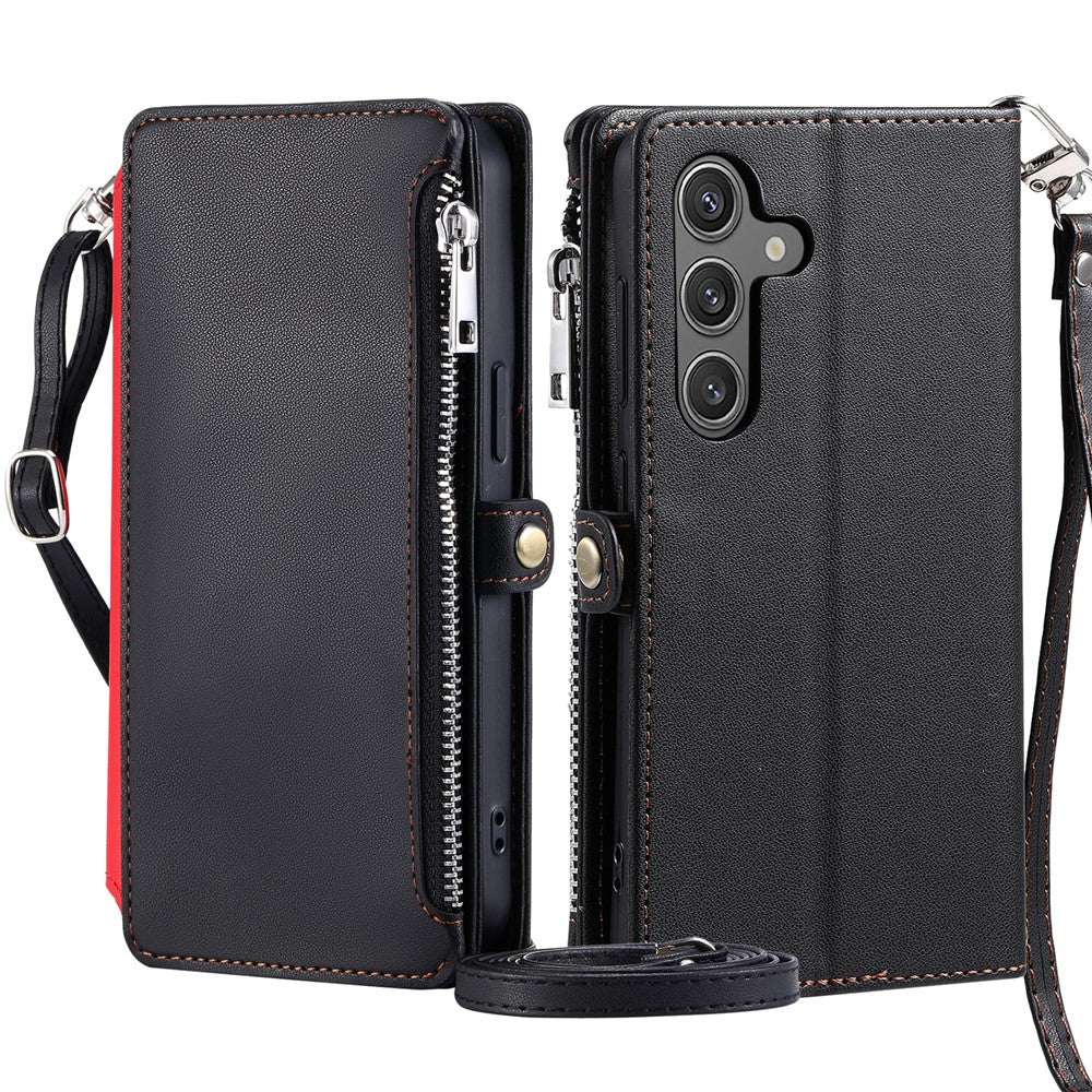 015 Style For Samsung Galaxy A56 5G Case TPU+PU Leather Wallet Phone Cover with Straps
