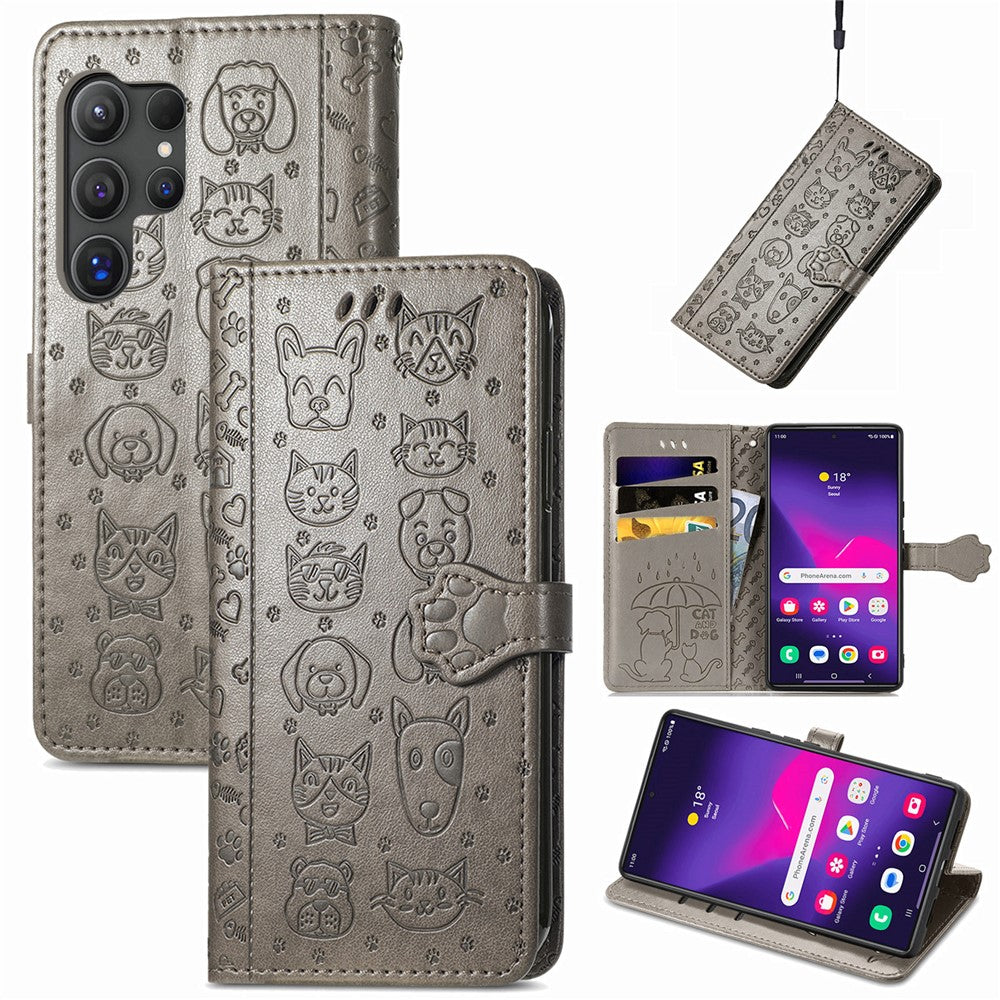 For Samsung Galaxy S25 Ultra Leather Wallet Case Flip Phone Cover with Cute Cat Dog Pattern