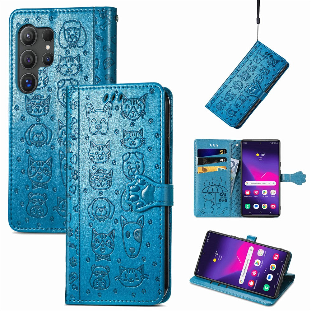 For Samsung Galaxy S25 Ultra Leather Wallet Case Flip Phone Cover with Cute Cat Dog Pattern