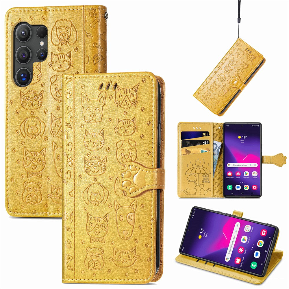 For Samsung Galaxy S25 Ultra Leather Wallet Case Flip Phone Cover with Cute Cat Dog Pattern