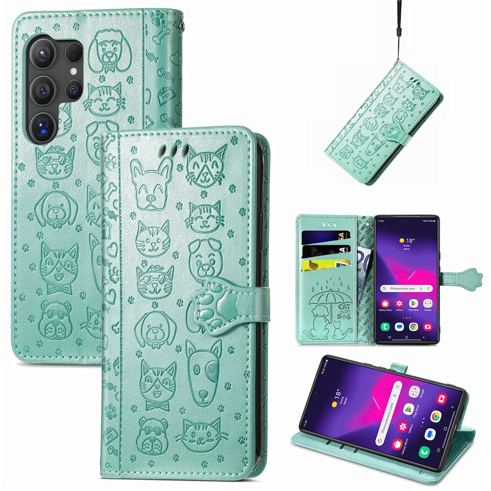 For Samsung Galaxy S25 Ultra Leather Wallet Case Flip Phone Cover with Cute Cat Dog Pattern