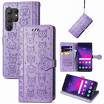 For Samsung Galaxy S25 Ultra Leather Wallet Case Flip Phone Cover with Cute Cat Dog Pattern