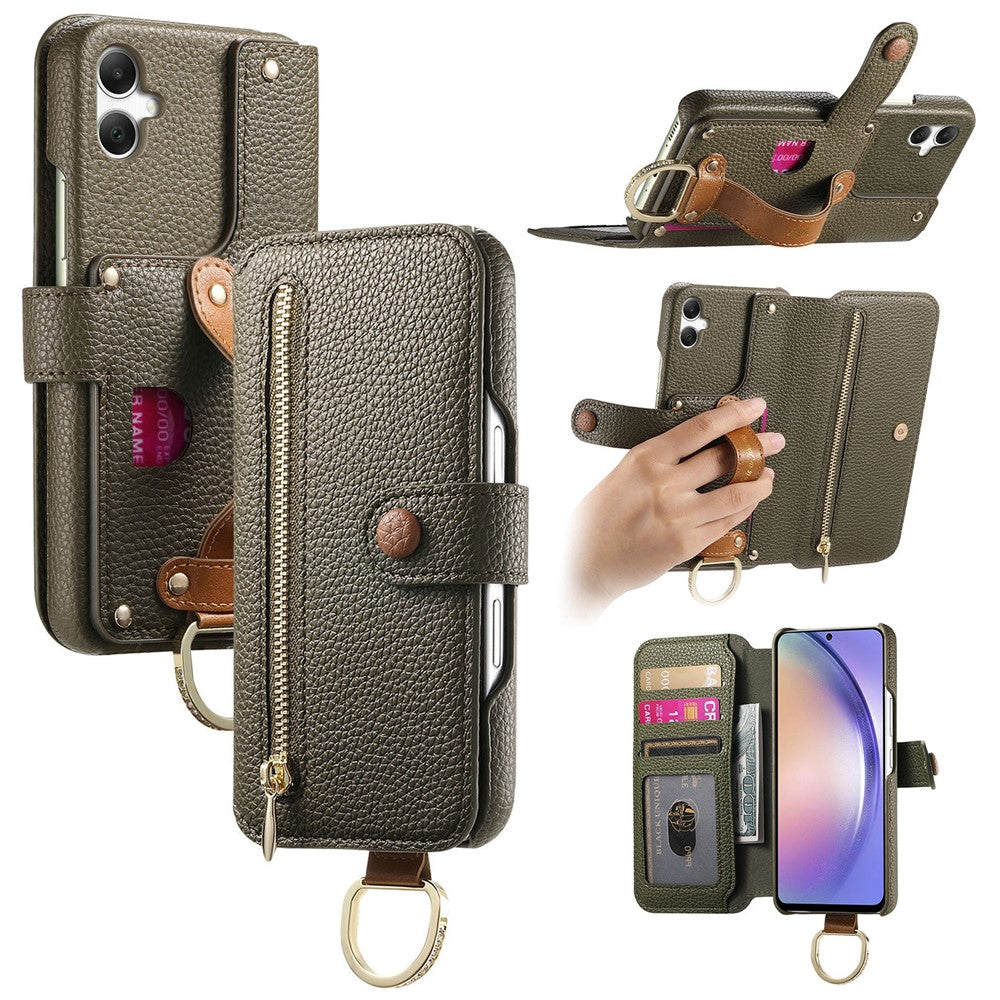 Samsung Galaxy A05 4G-skal RFID-blockerande dragkedja plånbok PU-läder mobilskal