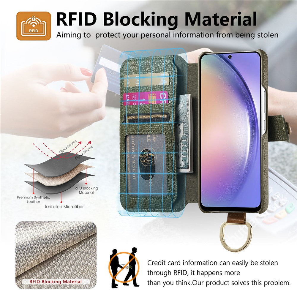 Samsung Galaxy A05 4G-skal RFID-blockerande dragkedja plånbok PU-läder mobilskal