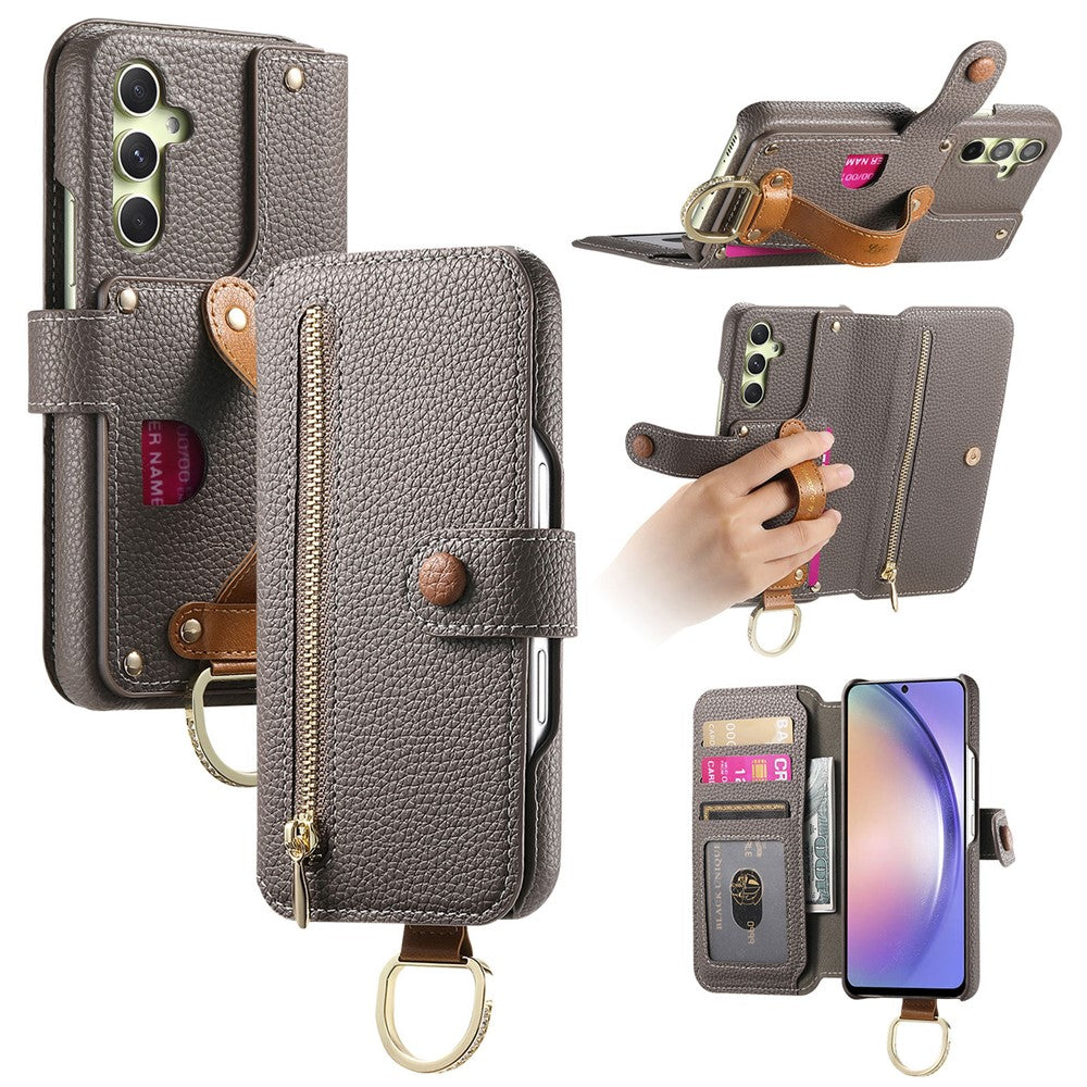 Til Samsung Galaxy A05s 4G Cover RFID Blokerende Lynlås Pung PU Læder Mobilcover