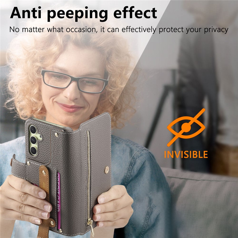Til Samsung Galaxy A05s 4G Cover RFID Blokerende Lynlås Pung PU Læder Mobilcover