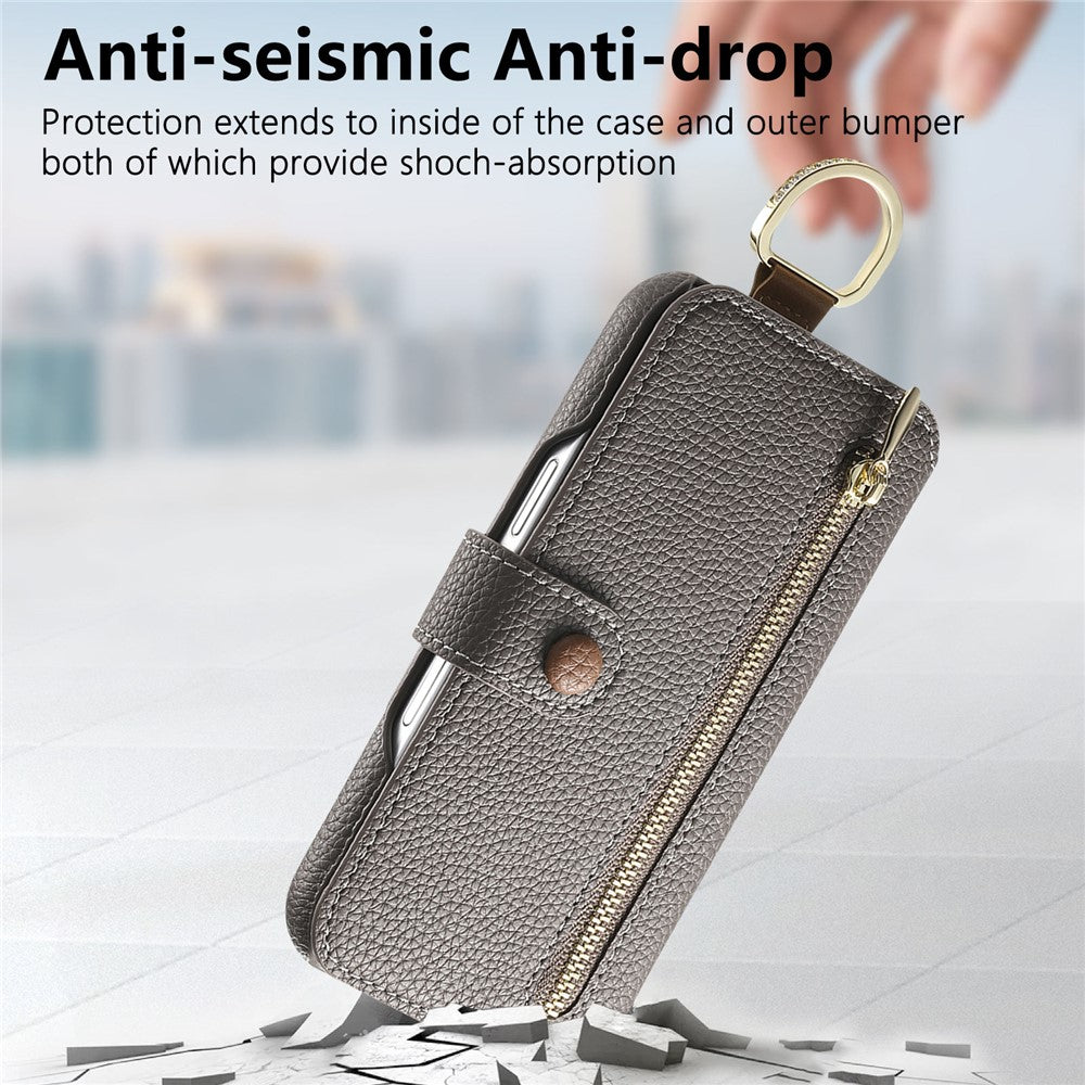 Til Samsung Galaxy A05s 4G Cover RFID Blokerende Lynlås Pung PU Læder Mobilcover